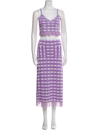 Baum und Pferdgarten Plaid Print Fringe Trim Accent Skirt Suit