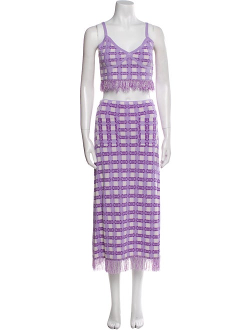 Baum und Pferdgarten Plaid Print Fringe Trim Accent Skirt Suit