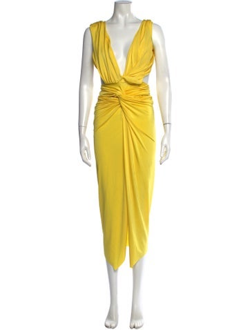 Pre-owned Baobab Plunge Neckline Long Dress In Metallic/yellow