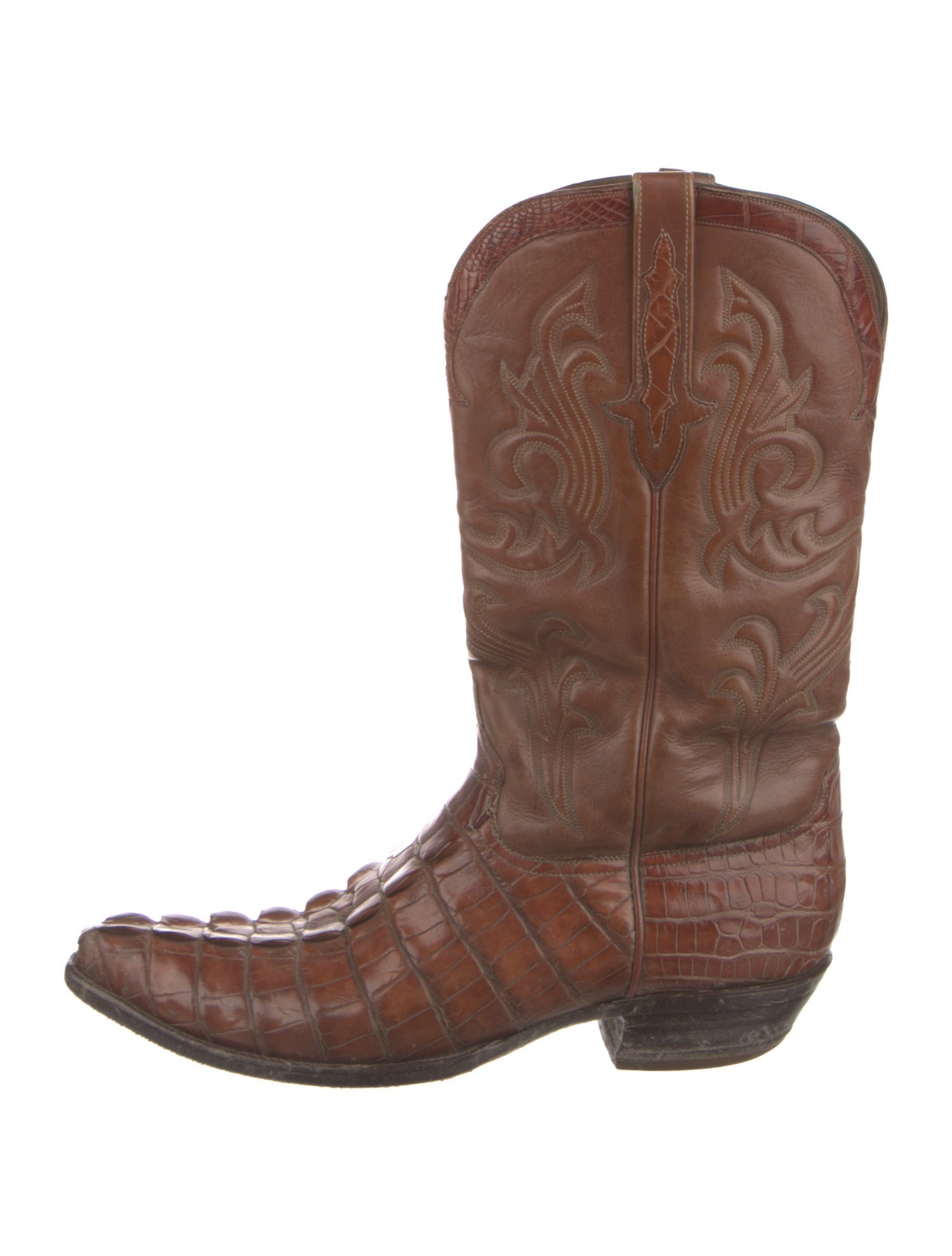 Stallion Boot & Belt Company Crocodile Embroidered Accent Western Boots