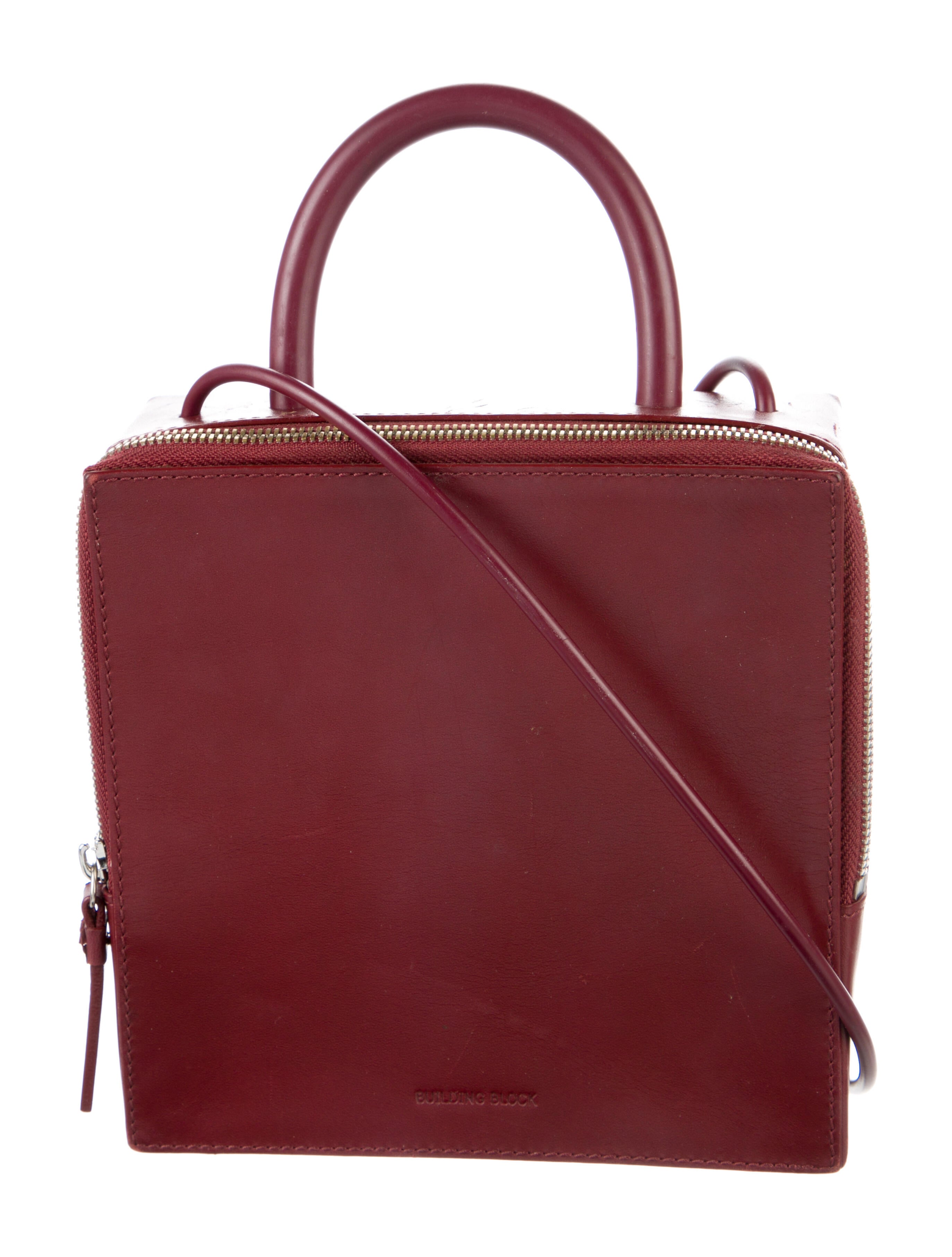Building Block Leather Box Crossbody Bag - Burgundy