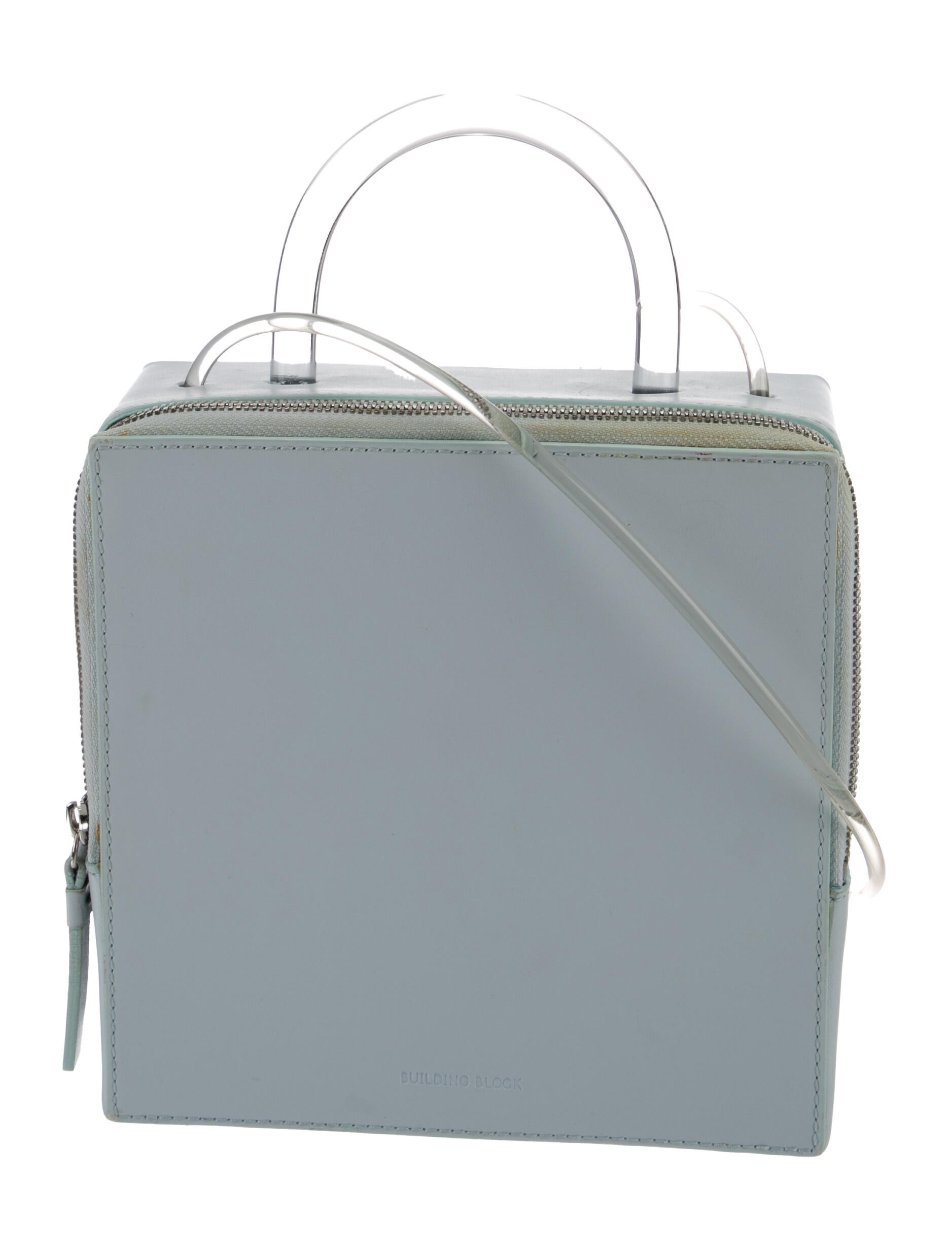 Building Block Leather Top Handle Bag