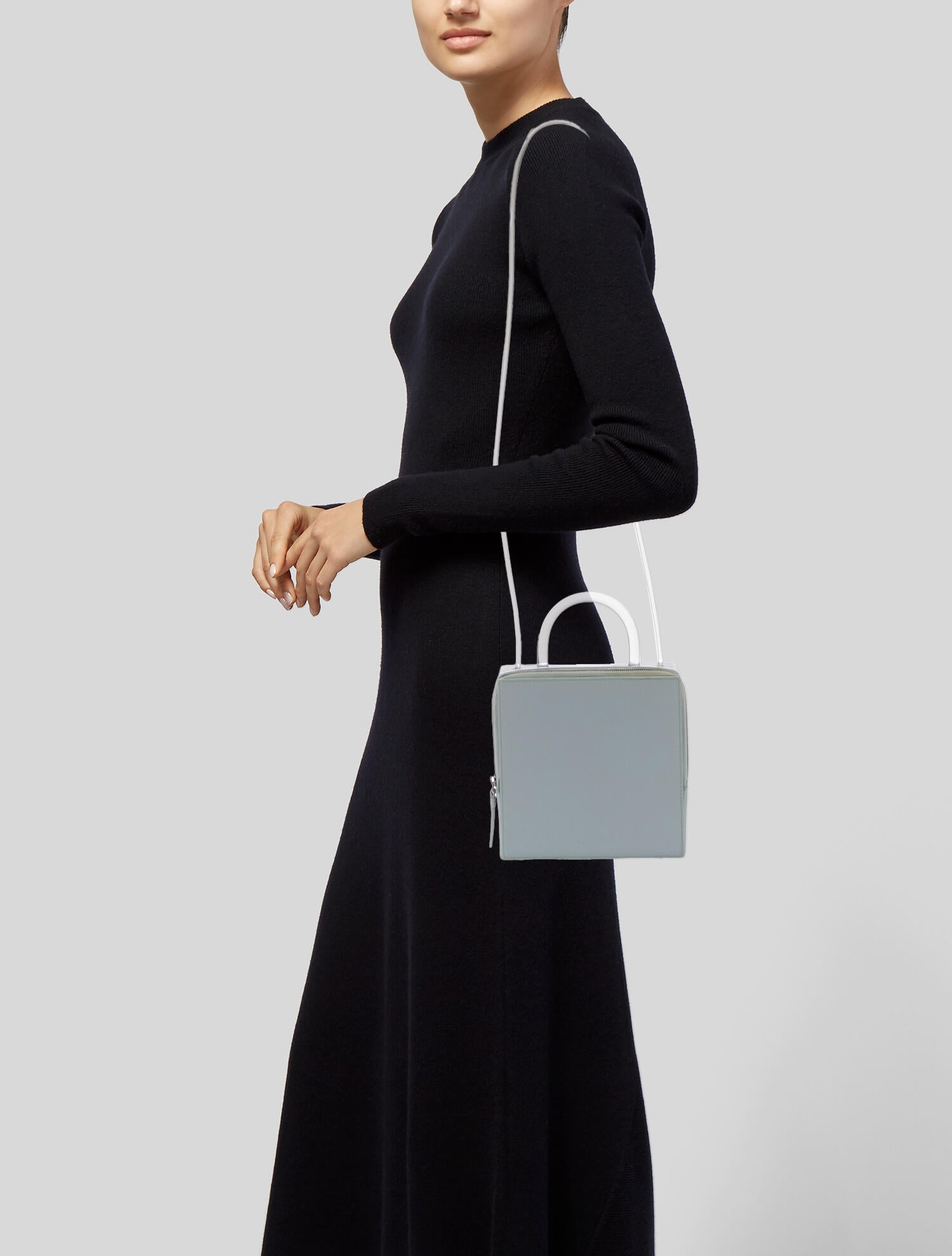 Building Block Leather Top Handle Bag