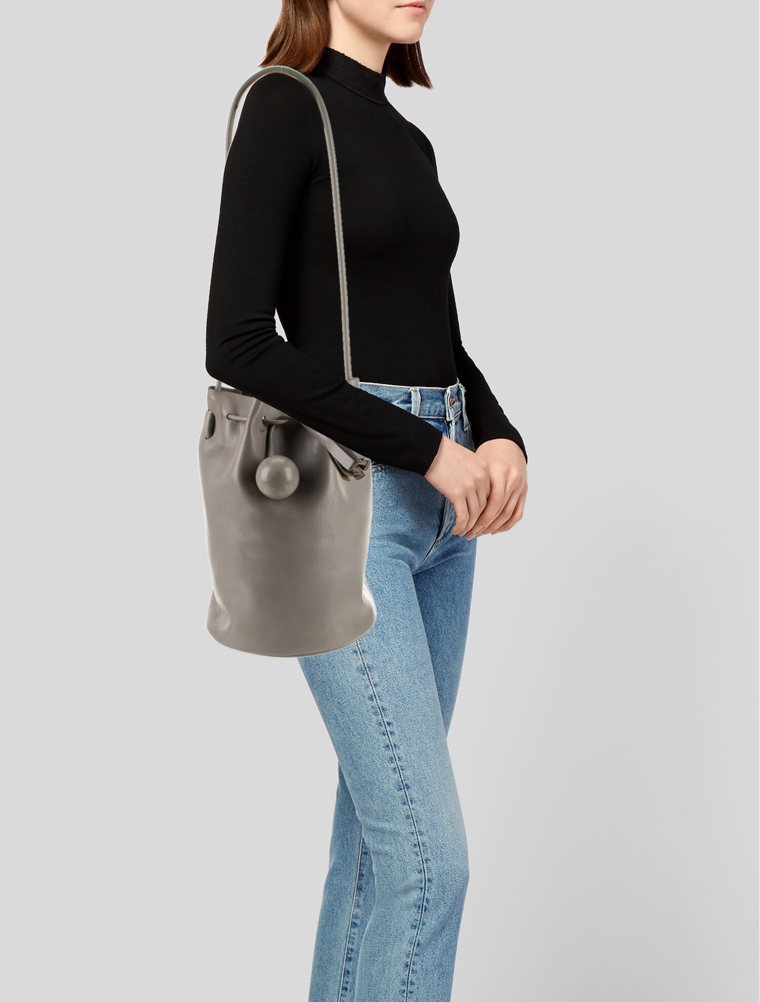 Building Block Leather Bucket Bag