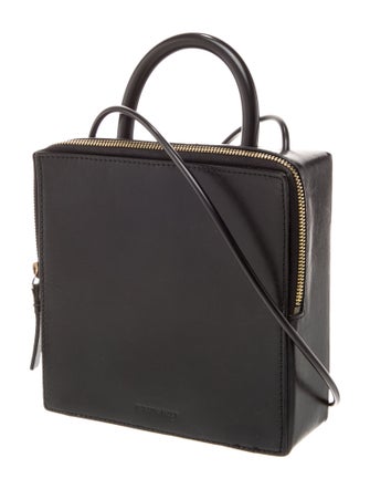 Building Block Leather Top Handle Bag