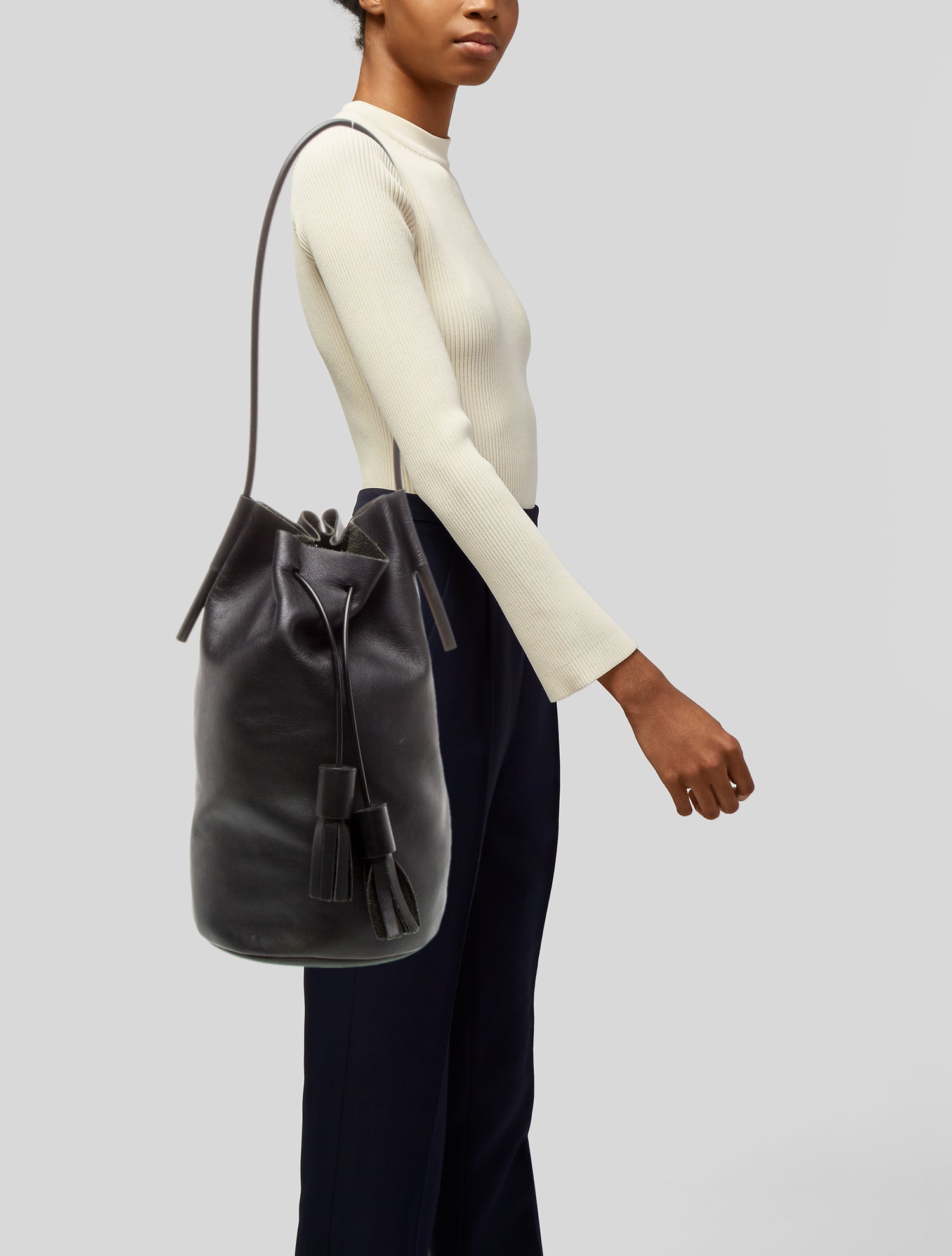Building Block Leather Bucket Bag