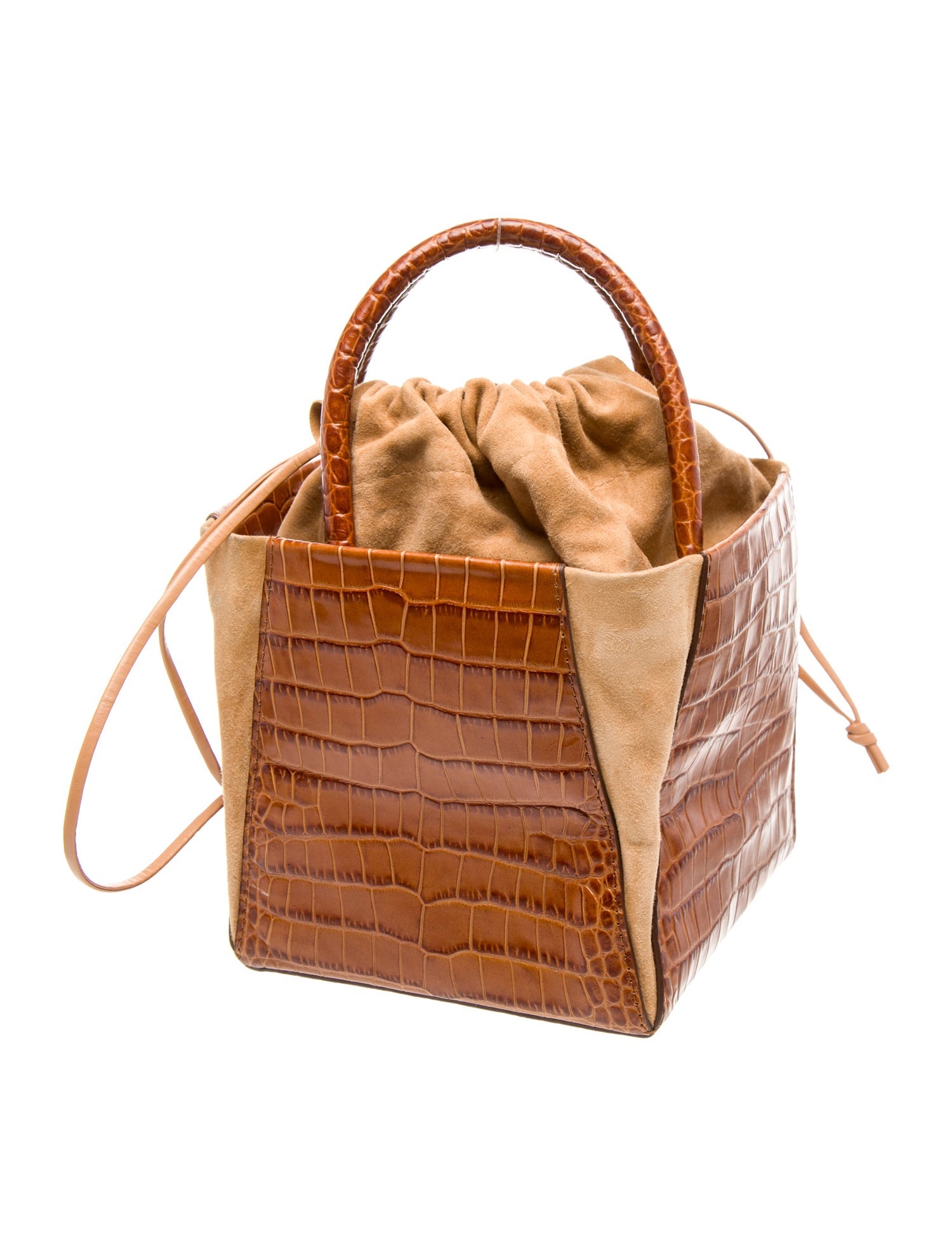 Building Block Leather Top Handle Bag