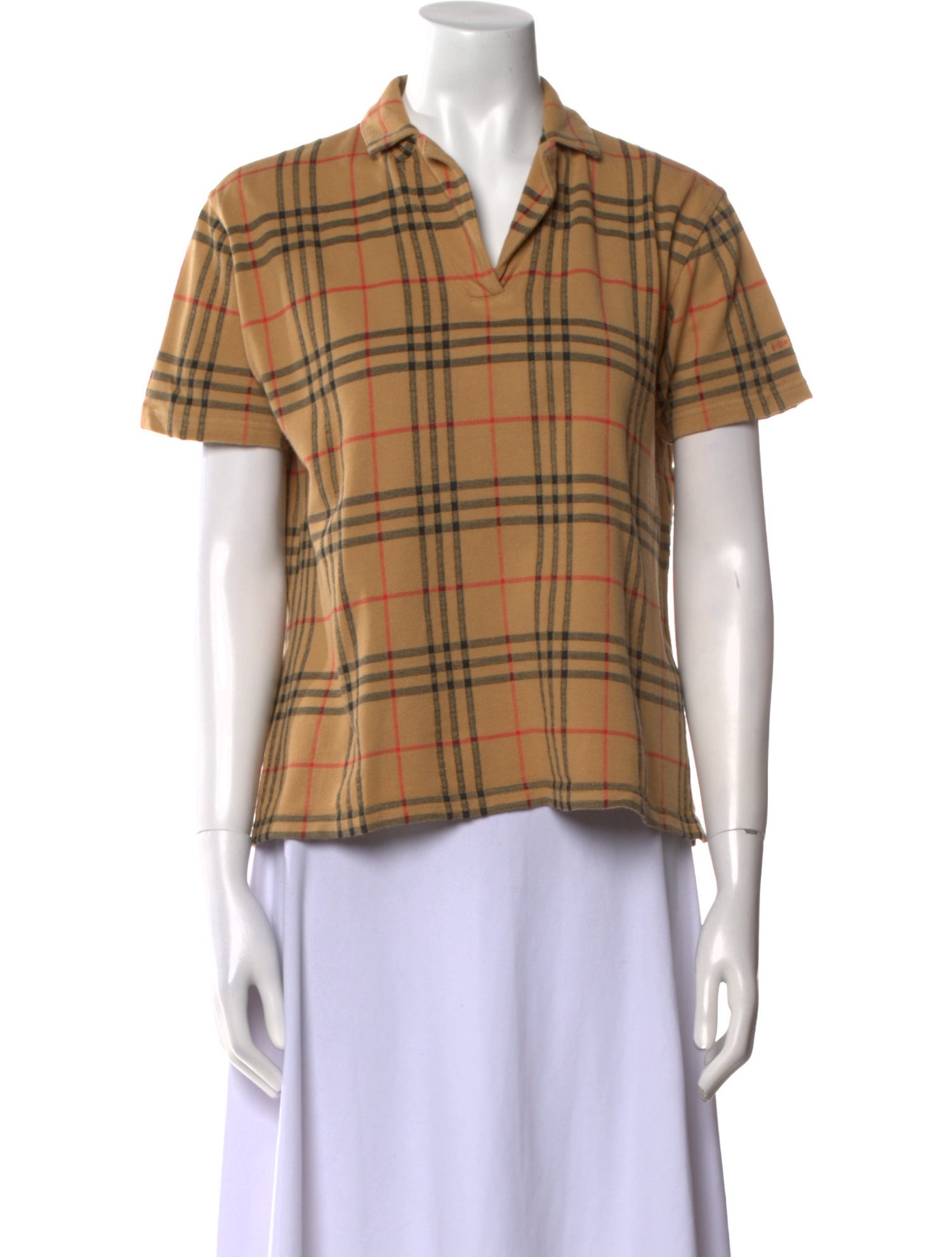 Burberry Sport Plaid Print Short Sleeve Button-Up Top