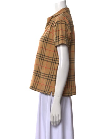 Burberry Sport Plaid Print Short Sleeve Button-Up Top