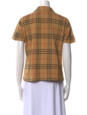Burberry Sport Plaid Print Short Sleeve Button-Up Top