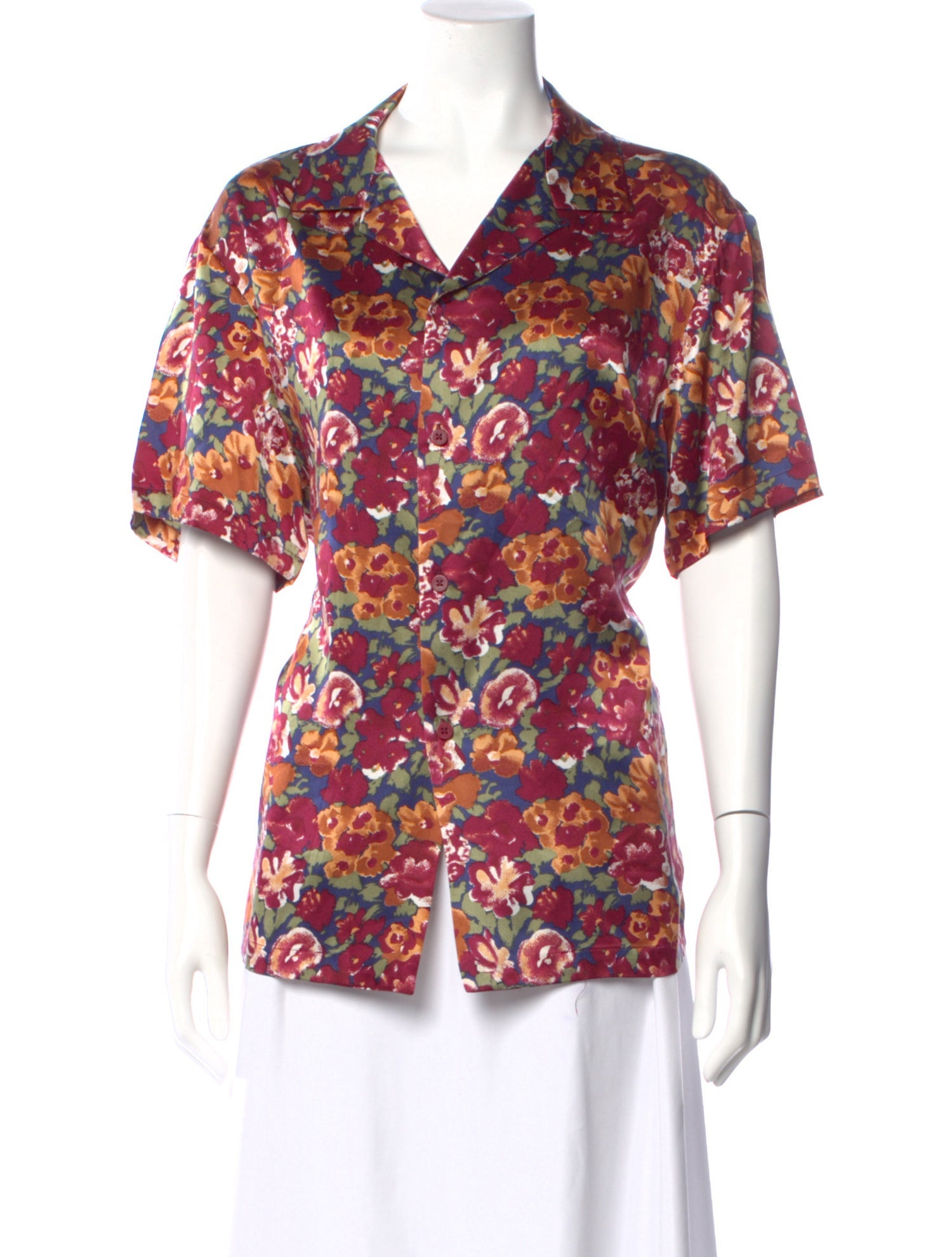 Bianca Chandon Silk Floral Print Button-Up Top