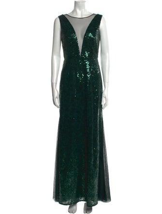 Bcbgmaxazria Sequin Long Dress Green Dresses, Clothing