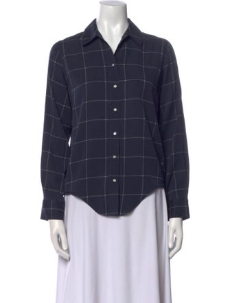 Becken Silk Plaid Print Button-Up Top