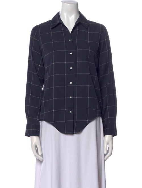 Becken Silk Plaid Print Button-Up Top