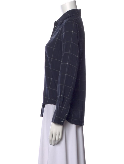 Becken Silk Plaid Print Button-Up Top