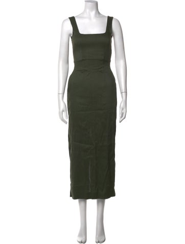 Pre-owned Bondi Born Linen Long Dress In Green
