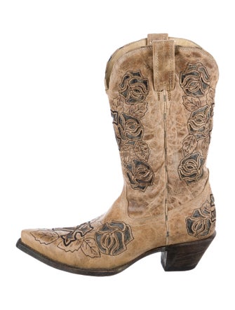 Corral Boots Leather Floral Print Western Boots