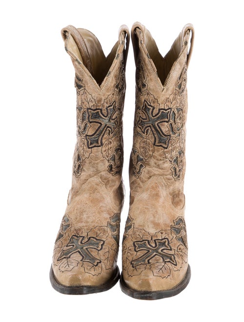 Corral Boots Leather Floral Print Western Boots