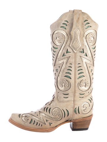 Pre-owned Corral Boots Leather Patterned Western Boots In Neutral