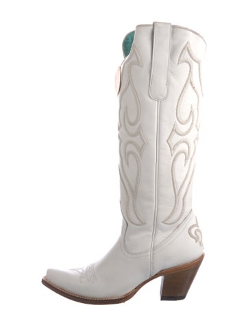Pre-owned Corral Boots Leather Riding Boots In White