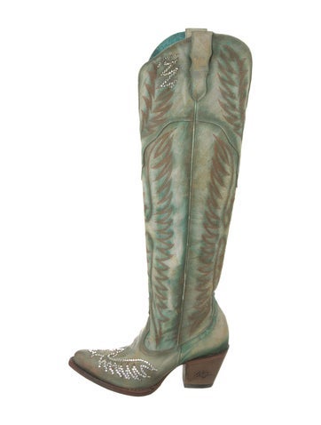 Pre-owned Corral Boots Leather Western Boots In Green