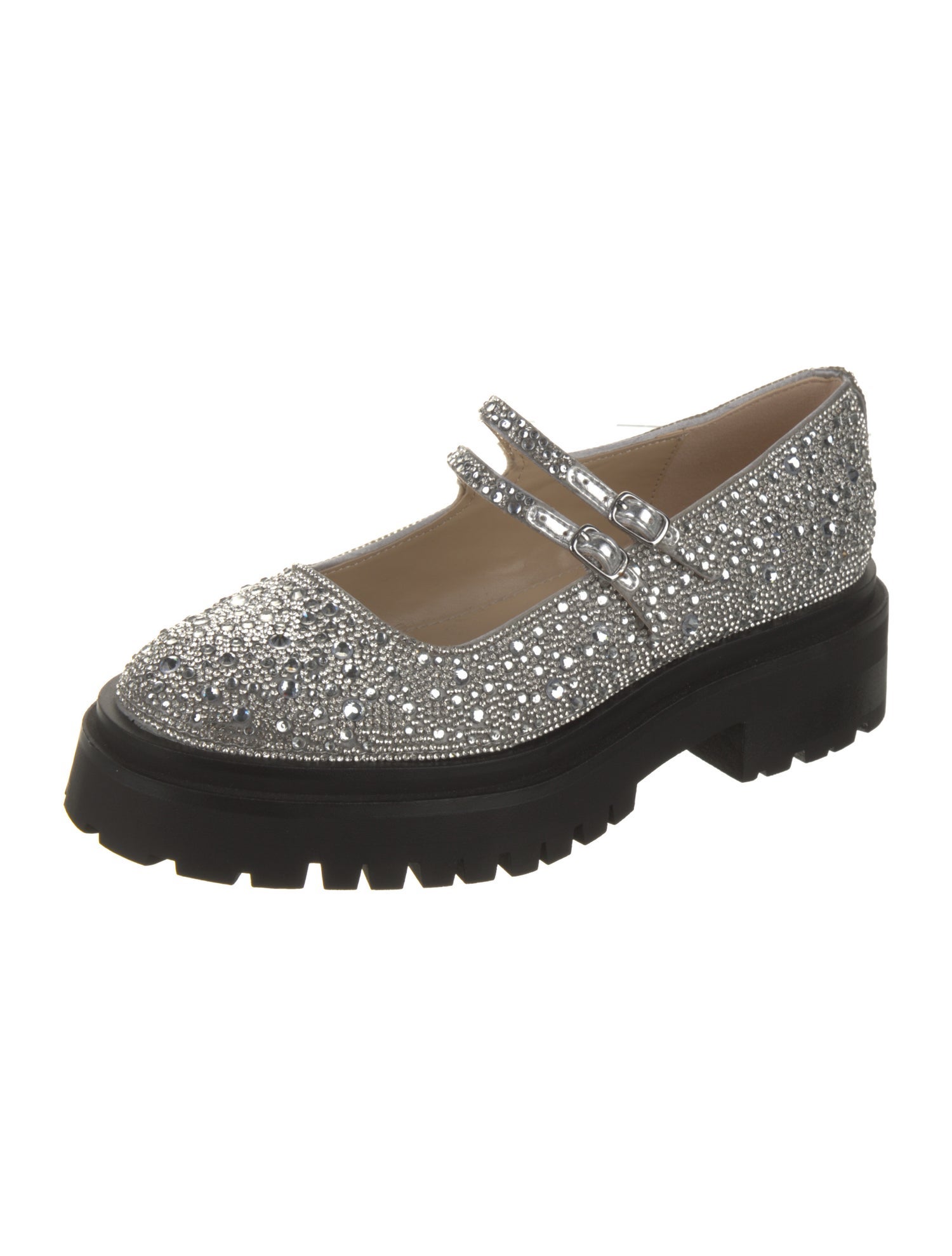 Betsey Johnson Leather Crystal Embellishments Mary Jane Flats