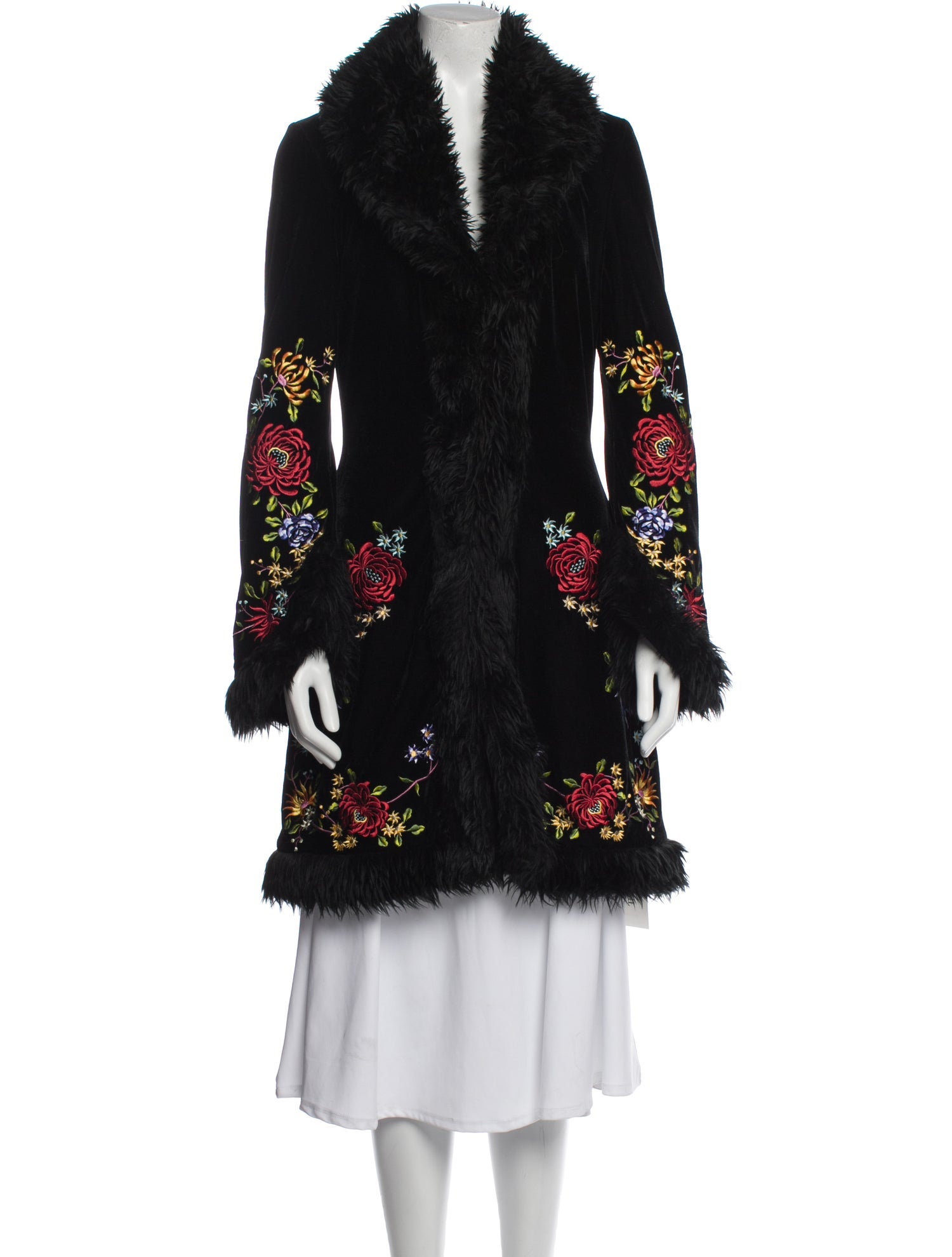 Betsey Johnson Velour Floral Print Faux Fur Coat