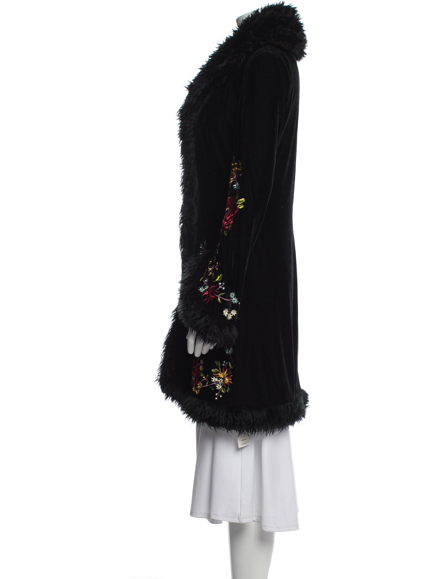 Betsey Johnson Velour Floral Print Faux Fur Coat