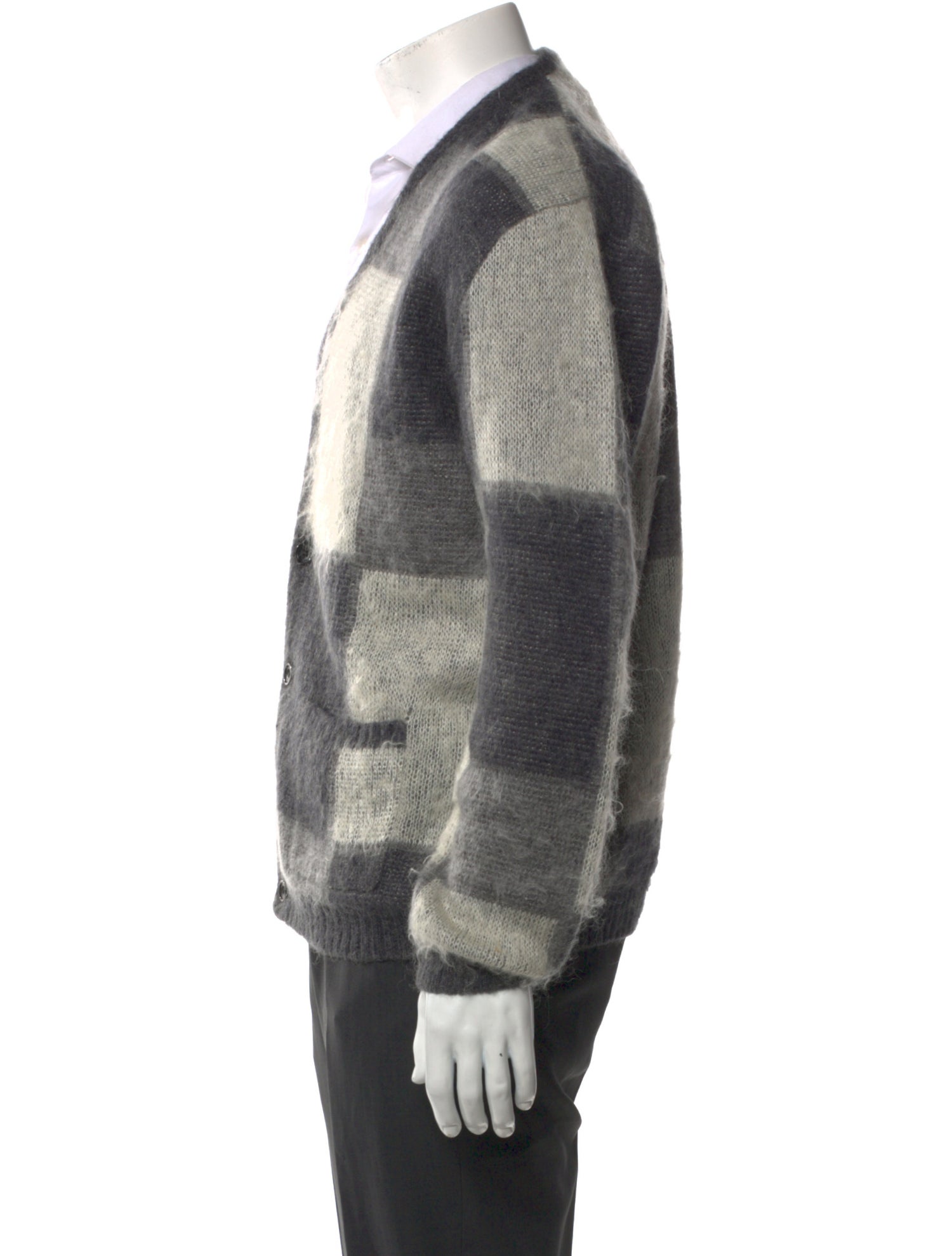 Beams Plus Colorblock Pattern V-Neck Cardigan