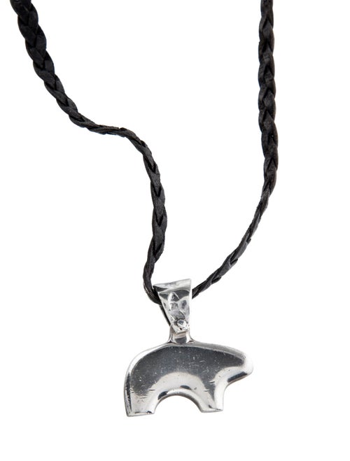 Golden Bear Leather Cord Polar Bear Pendant Necklace