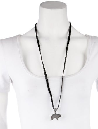 Golden Bear Leather Cord Polar Bear Pendant Necklace