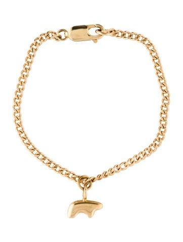 Pre-owned Golden Bear 14k Baby Bear Charm Bracelet, 6.25" In Multi
