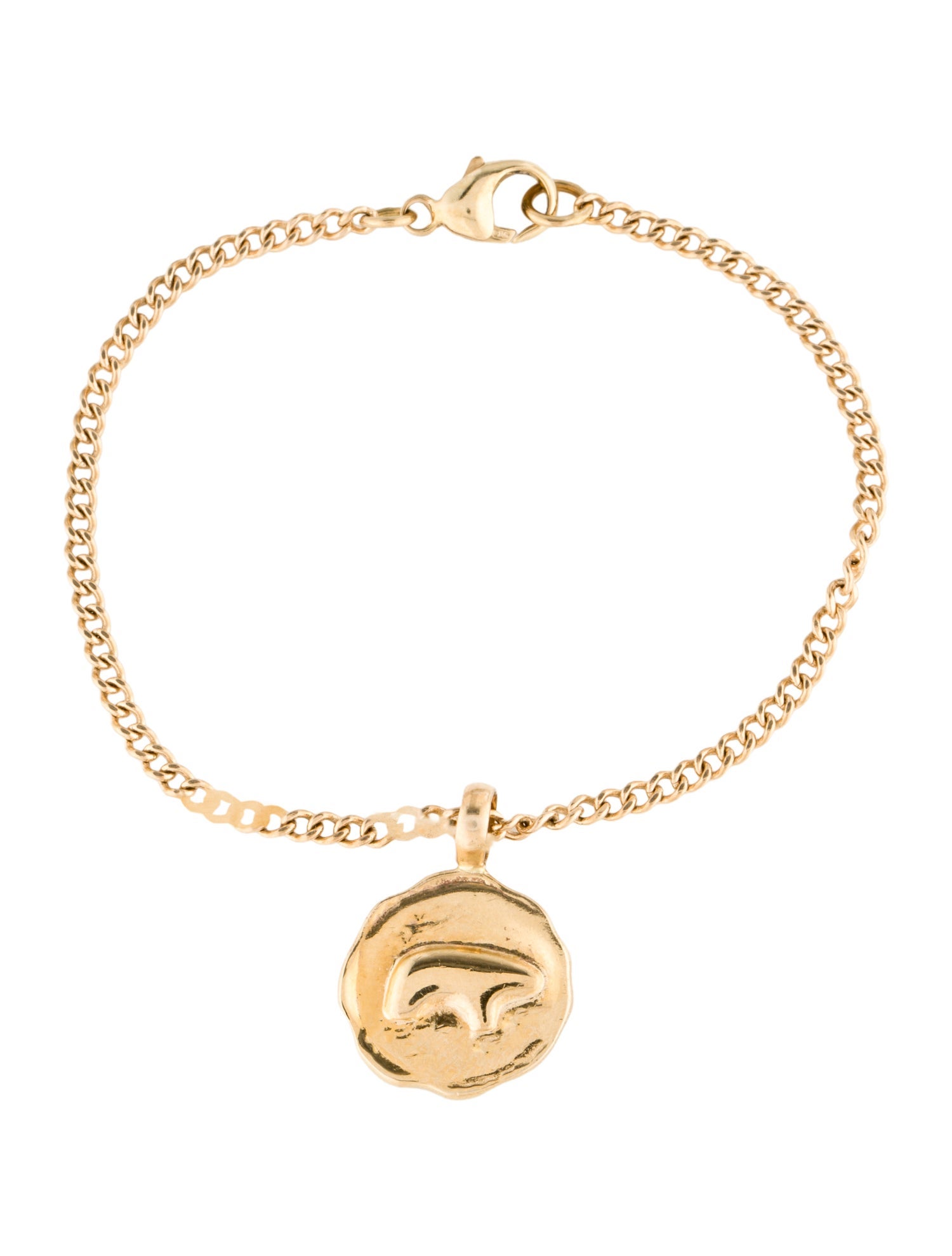 Golden Bear 14K Textured Bear Disc Charm Bracelet