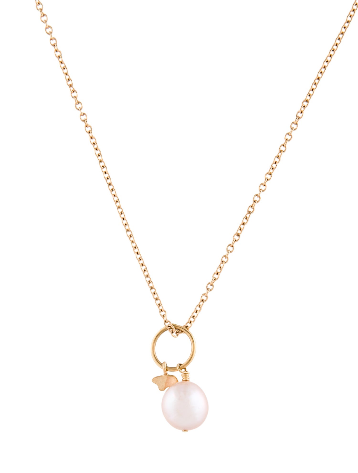 Golden Bear Pearl & Rectangle Pendant Necklace