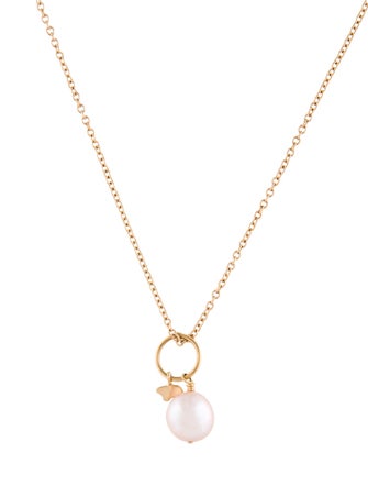 Golden Bear Pearl & Rectangle Pendant Necklace