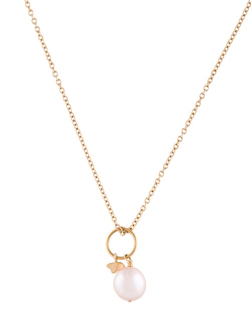 Golden Bear Pearl & Rectangle Pendant Necklace