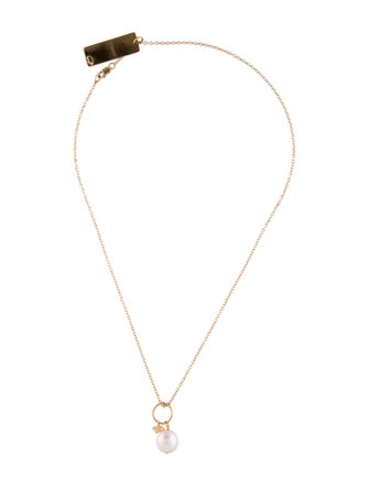 Golden Bear Pearl & Rectangle Pendant Necklace