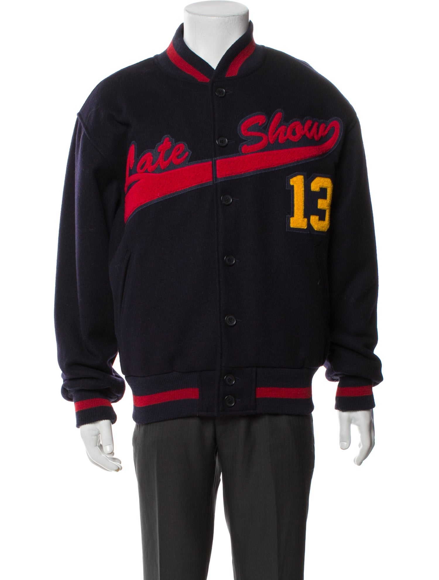 Golden Bear Virgin Wool Graphic Print Varsity Jacket