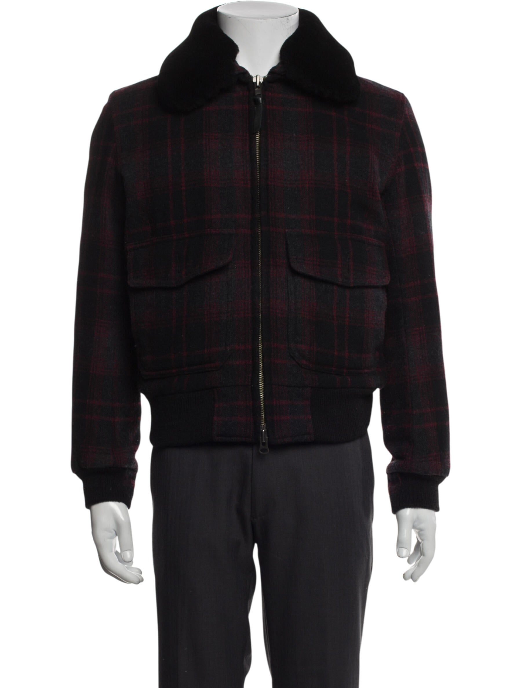 Golden Bear Wool Plaid Print Bomber Jacket