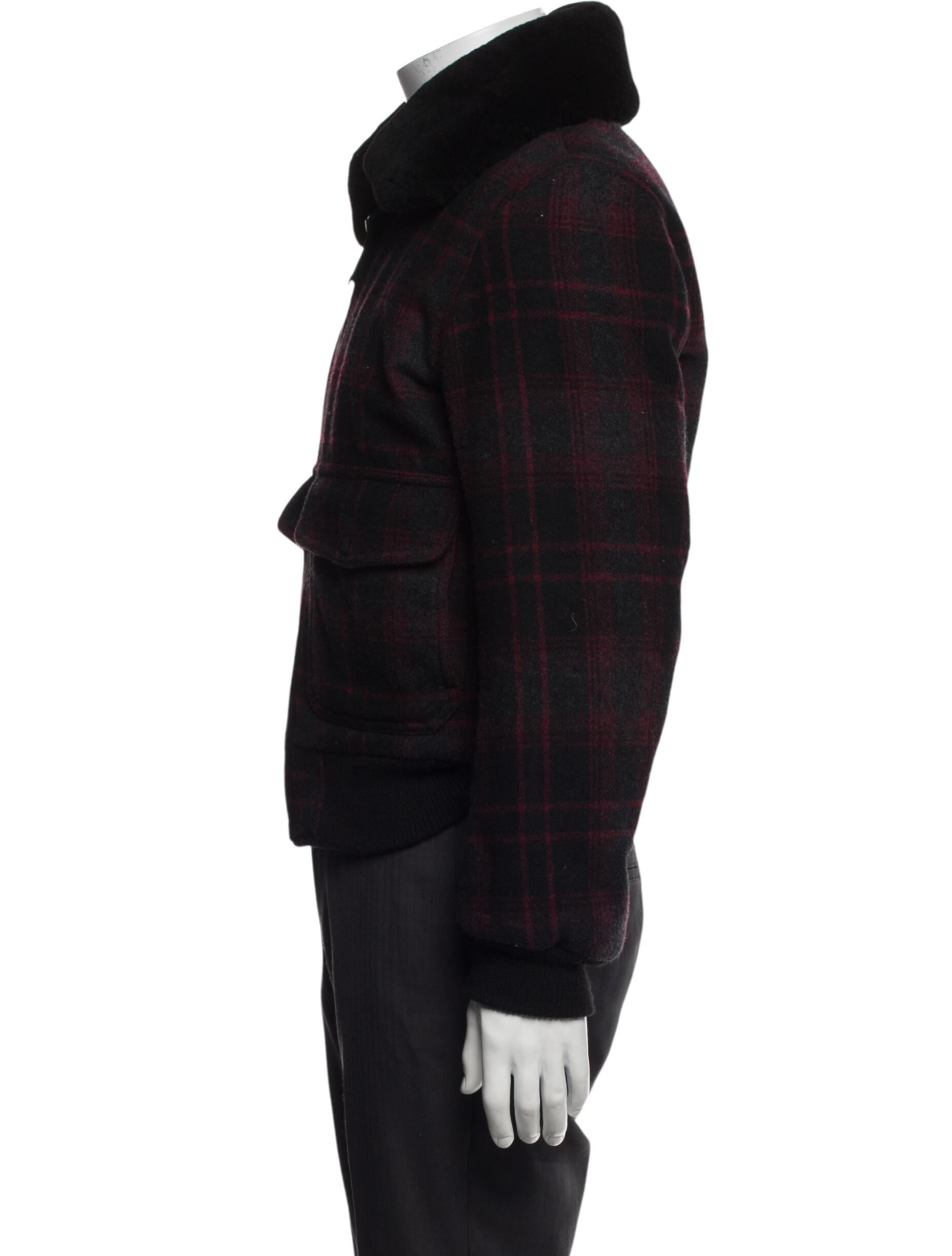 Golden Bear Wool Plaid Print Bomber Jacket