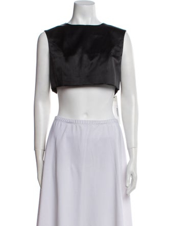 BEARE PARK Silk Bateau Neckline Crop Top