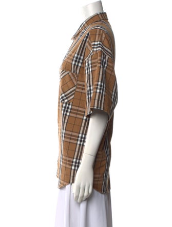 Beams Plaid Print Short Sleeve Button-Up Top