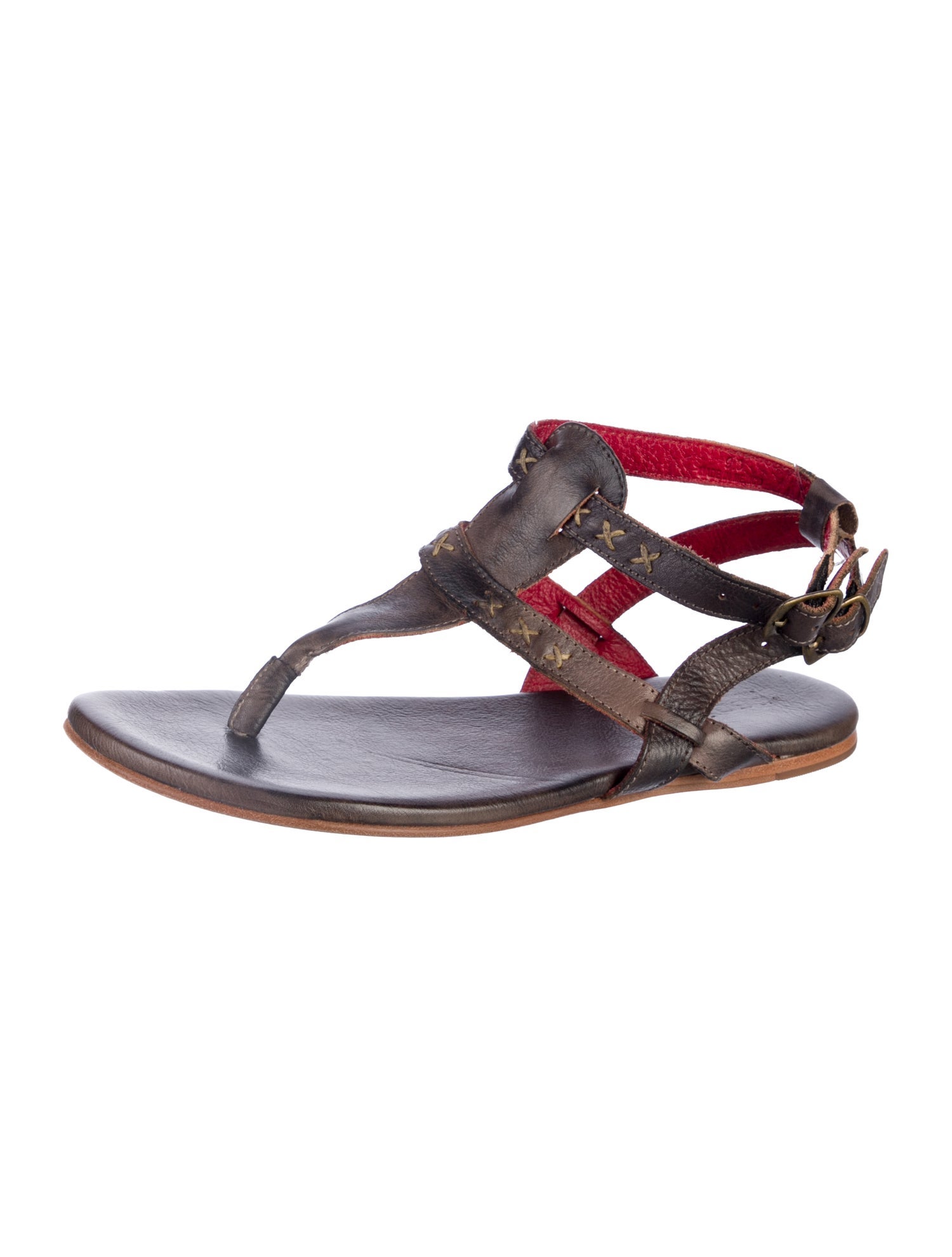 Bed Stu Leather Animal Print T-Strap Sandals