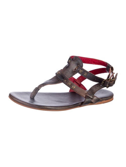 Bed Stu Leather Animal Print T-Strap Sandals