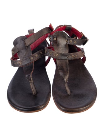Bed Stu Leather Animal Print T-Strap Sandals