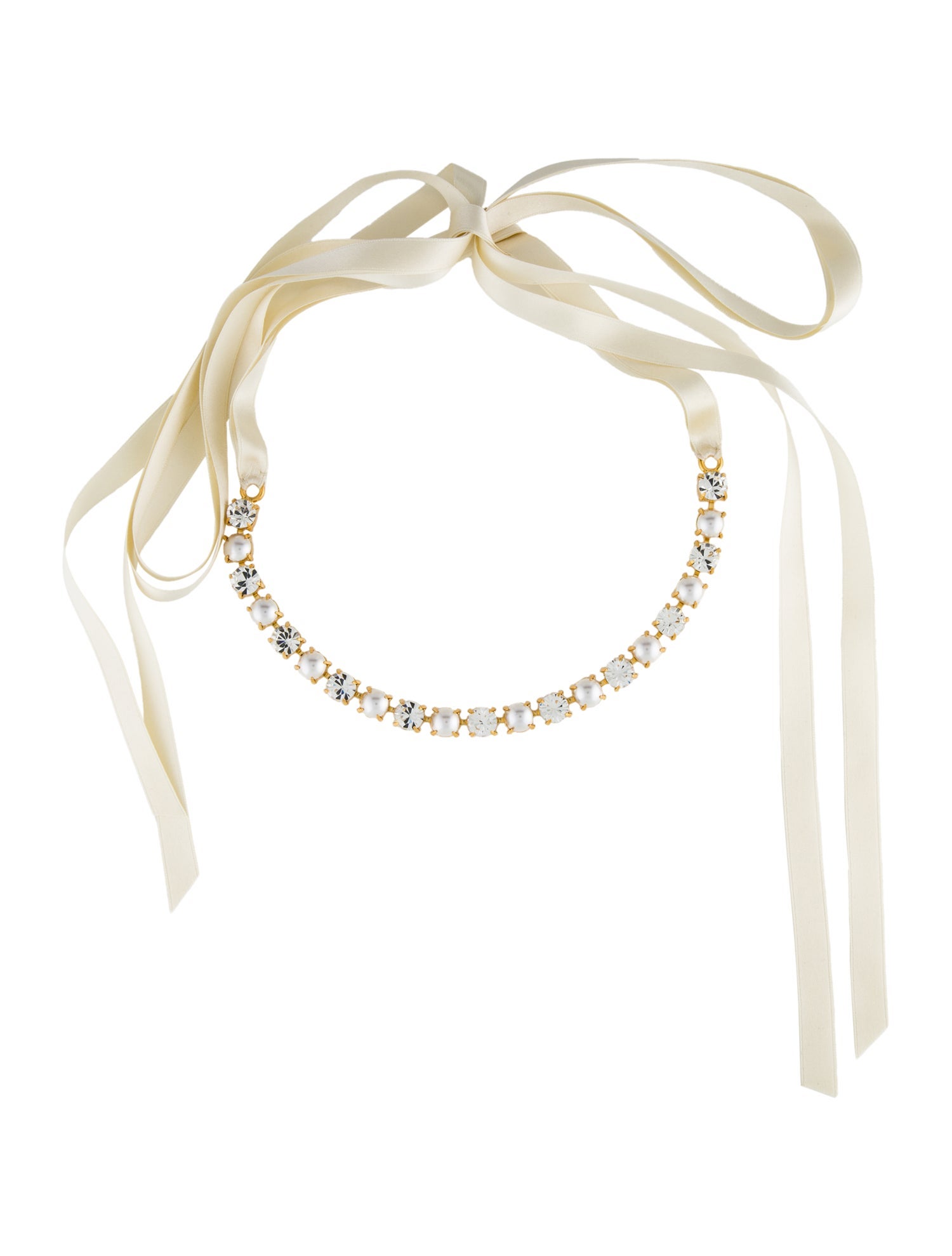 Jennifer Behr Faux Pearl & Crystal Serena Ribbon Tie Necklace