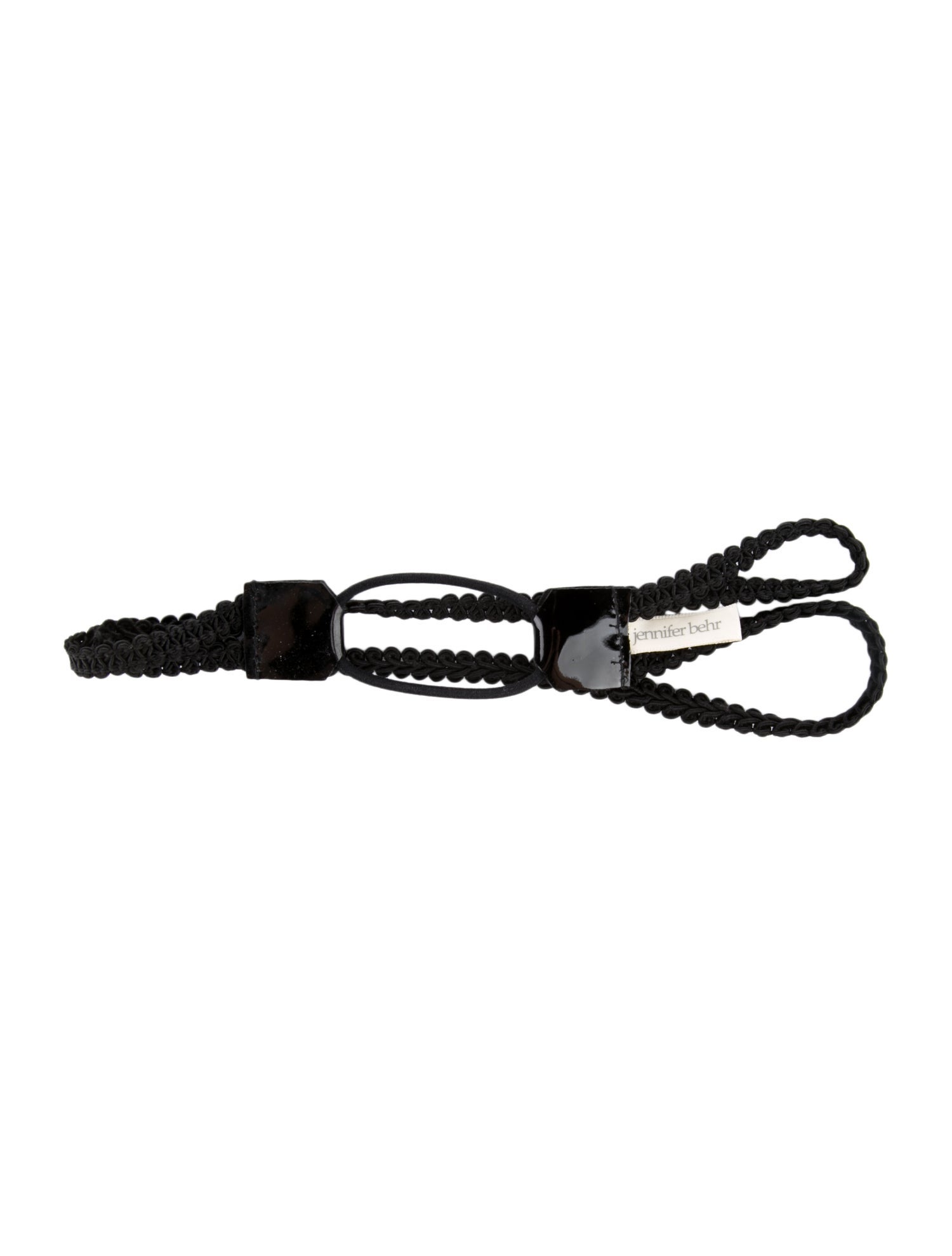 Jennifer Behr Crotchet Trim Embellishment Headband w/ Patent Leather Trim Embellishment At Closure