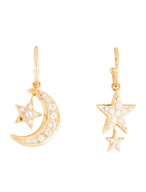 Jennifer Behr Crystal Star/Moon Drop Hoop Earrings