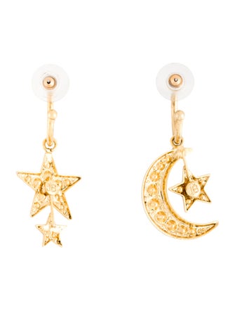 Jennifer Behr Crystal Star/Moon Drop Hoop Earrings