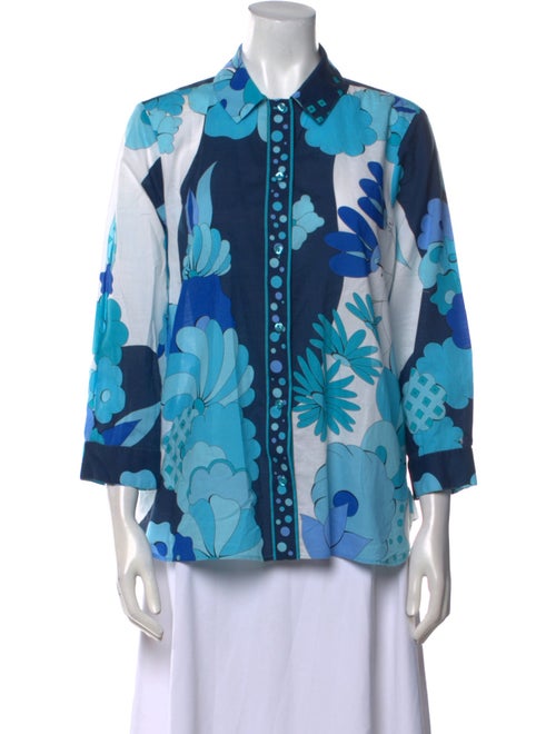 Bessi Floral Print Three-Quarter Sleeve Button-Up Top